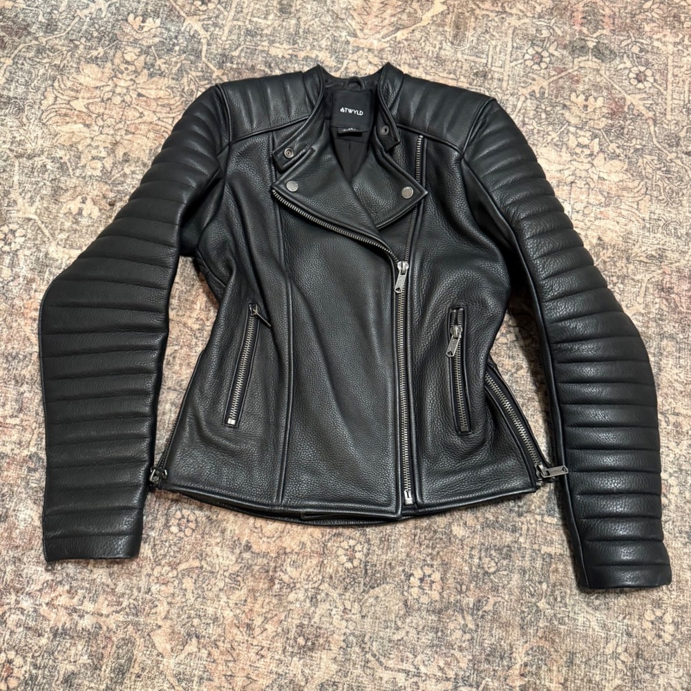 $650 ATWYLD Alltime Moto Leather Jacket Womens XS Black Cowhide Quilted Biker